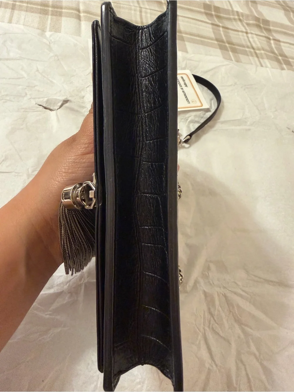 Saint Laurent Black Croc-Embossed Leather Tassel Chain Shoulder Bag